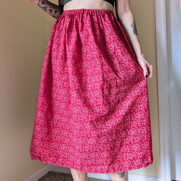 Vintage Red Floral Midi Maxi Skirt - Picture 3 of 6